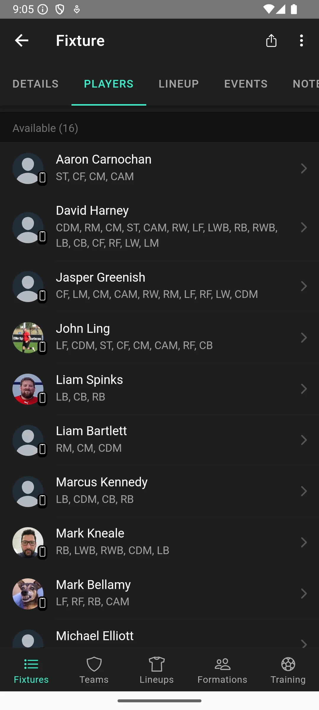 Lineup - Football Team App screenshot